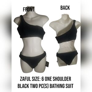 Zaful Black One-Shoulder Bikini Swimwear Set